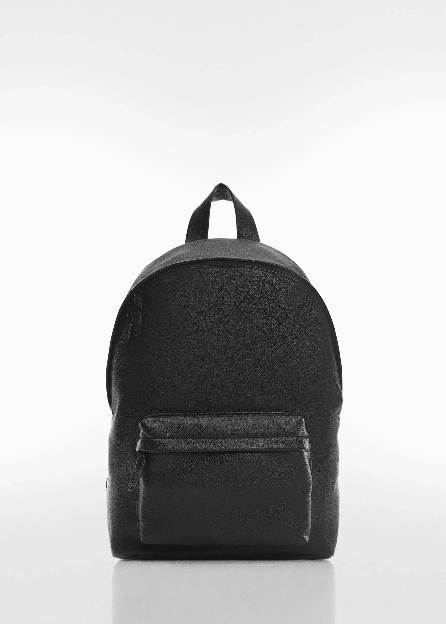 Mango Leather-effect backpack. a black backpack is shown against a white background. 