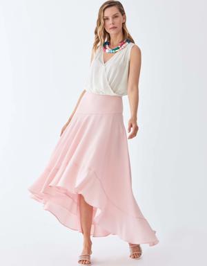 Pink Asymmetric Flounce Skirt