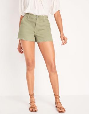 Higher High-Waisted Sky-Hi A-Line Cut-Off Workwear Jean Shorts -- 3-inch inseam green