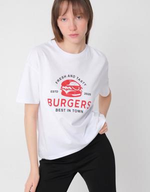 Burgers Yazılı Bisiklet Yaka T-shirt