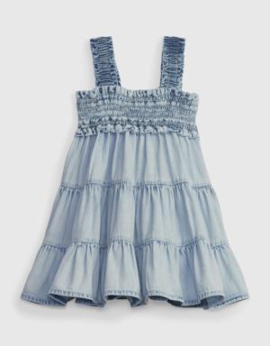 Baby Tiered Denim Dress with Washwell blue