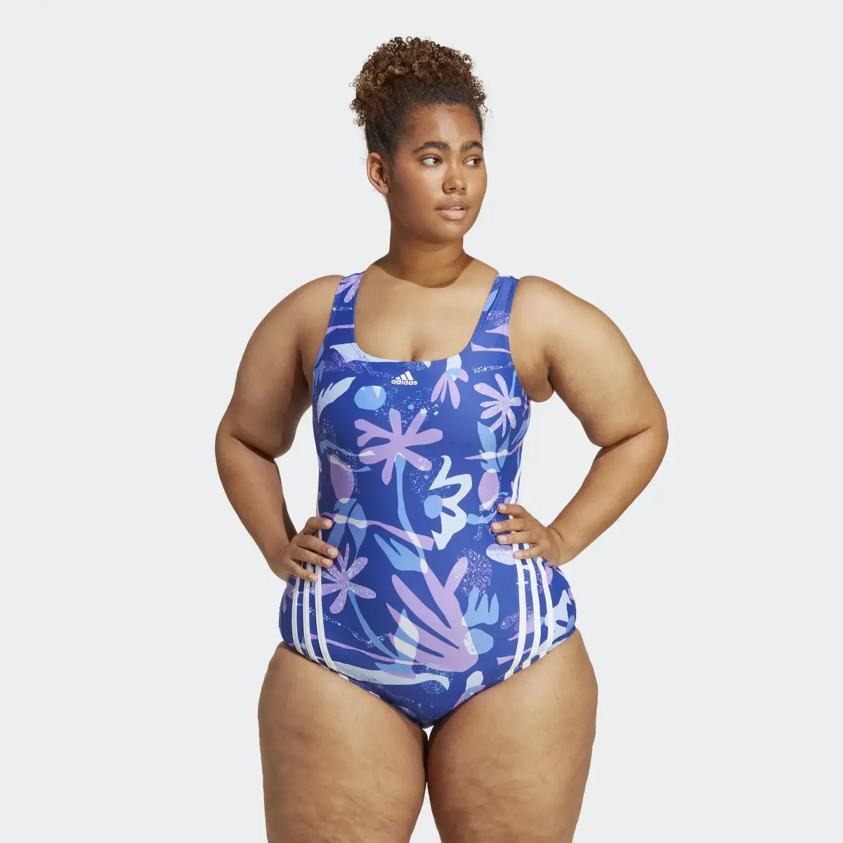 Adidas Floral 3-Stripes Swimsuit (Plus Size). 2