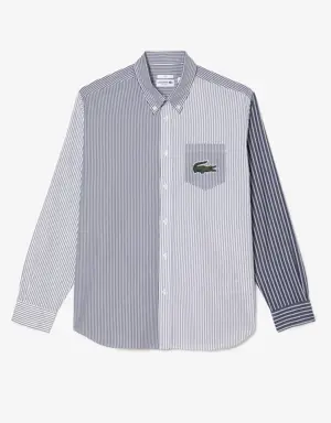 Camisa unisex Lacoste en algodón de rayas con cocodrilo de gran tamaño