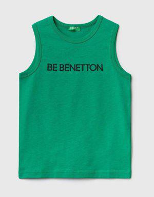 Erkek Çocuk Yeşil Benetton Yazılı Penye Atlet