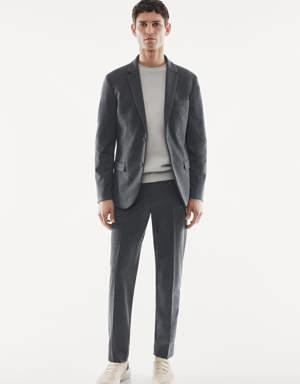 Textured slim fit suit pants