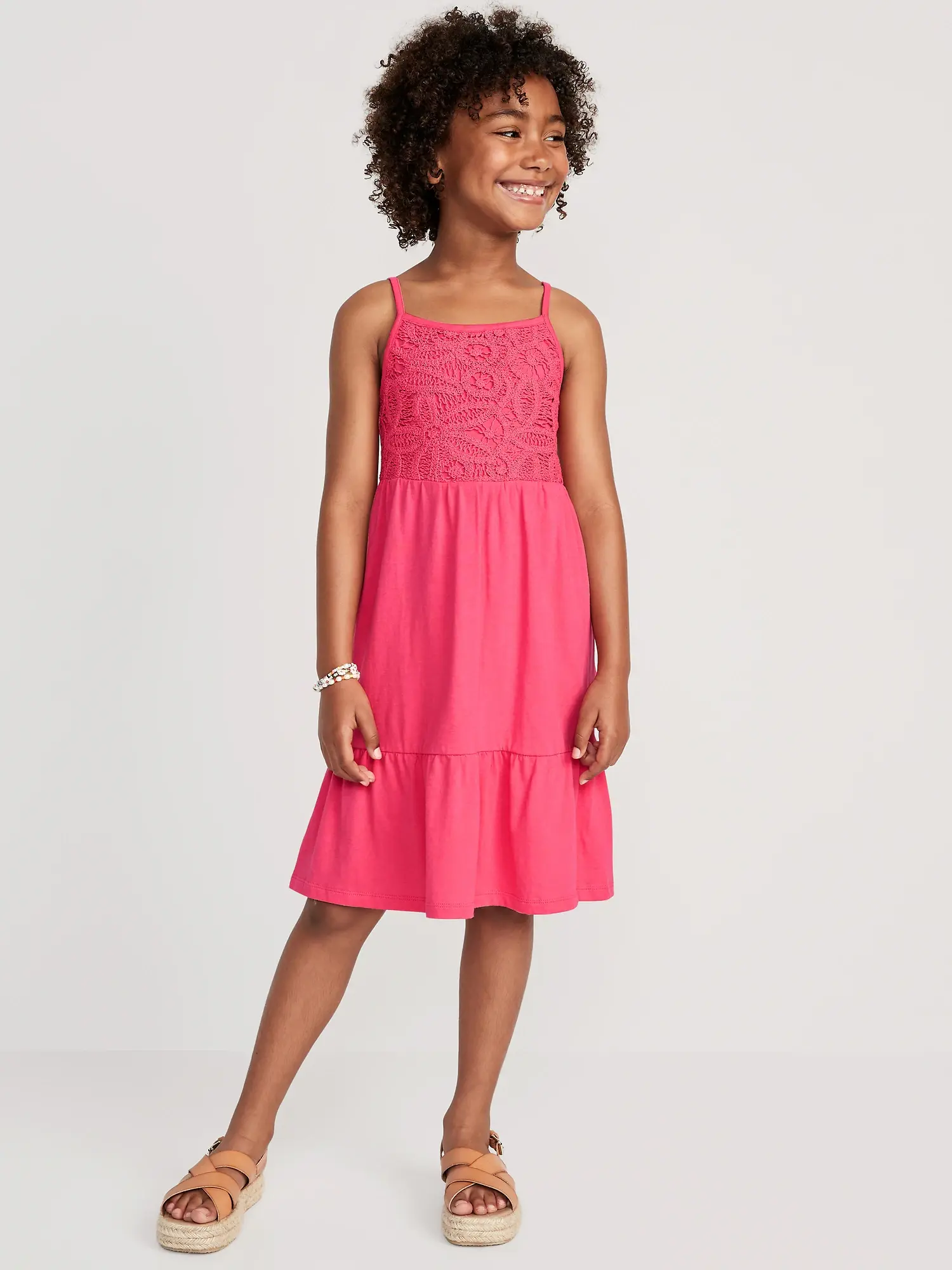 Old Navy Fit & Flare Floral-Knit Bodice Cami Dress for Girls pink. 1