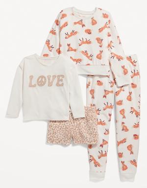 4-Piece Micro Fleece Printed Pajama Set for Girls multi