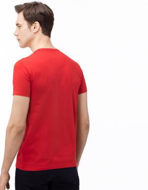 Erkek Slim Fit Bisiklet Yaka Kırmızı T-Shirt