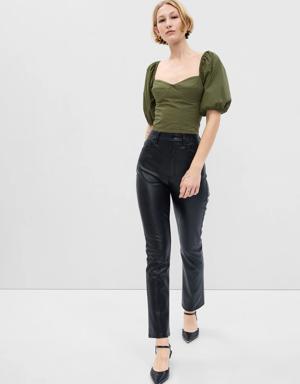 Gap Puff Sleeve Sweetheart Crop Top green