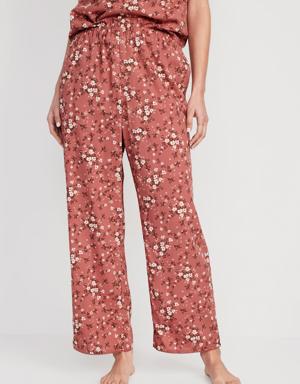 High-Waisted Floral Wide-Leg Pajama Pants for Women red