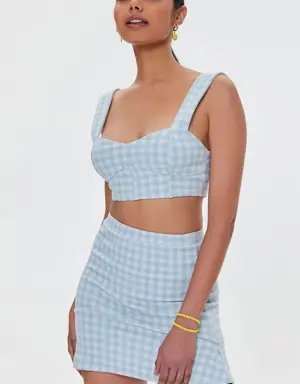 Forever 21 Gingham Crop Top &amp; Mini Skirt Set Blue/Multi