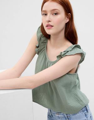 Gap Crinkle Gauze Ruffle Tank Top green