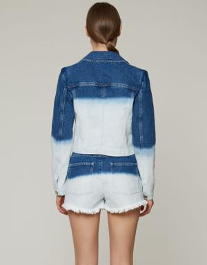 Two-Tone, Stone Embroidered Blue Jean Jacket