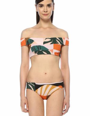 Ava Tropikal Desenli Omzu Açık Bikini Üstü