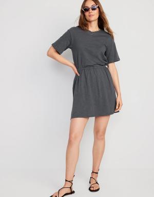 Waist-Defined Slub-Knit Mini Dress for Women black