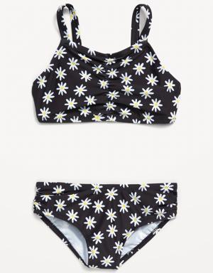 Printed Side-Ruched Bikini Swim Set for Toddler & Baby black
