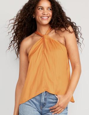Old Navy Sleeveless Satin Twist-Front Top for Women gold