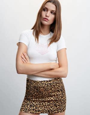 Animal-print satin skirt