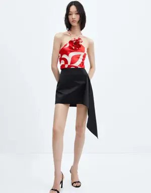 Satin top with decorative flower print 