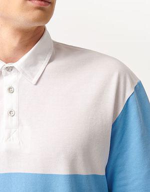 Blok Renkli Mavi Polo Tişört