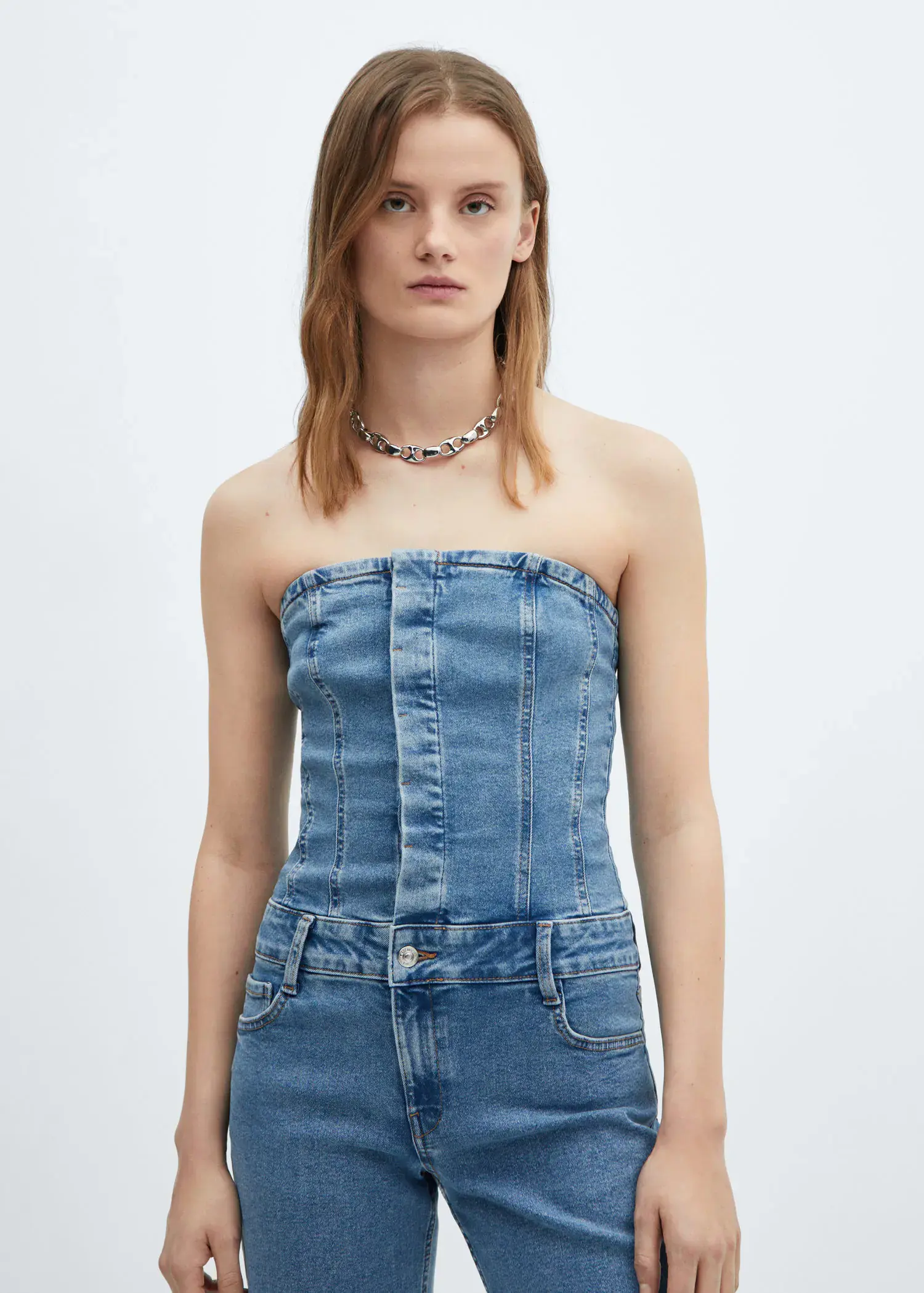 Mango Strapless denim jumpsuit. 2