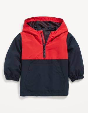 Old Navy Unisex Color-Block Hooded 1/4-Zip Pullover Windbreaker Jacket for Toddler red
