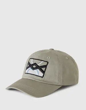 gray cap with logo patch