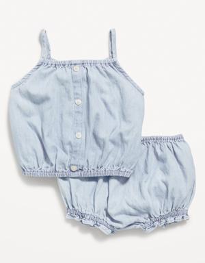 Chambray Button-Front Cami Top & Bloomer Shorts Set for Baby blue