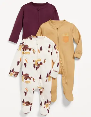 Old Navy 3-Pack Unisex 2-Way-Zip Sleep & Play Footed One-Piece for Baby orange