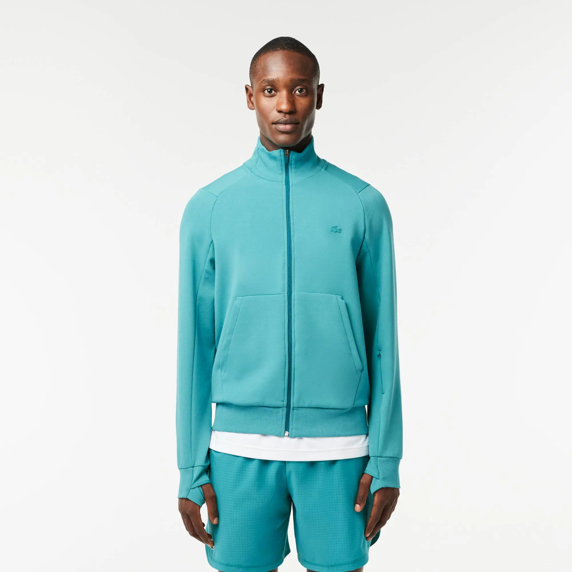 Lacoste Men’s High Neck Cotton Blend Zip Jogger Sweatshirt. 1