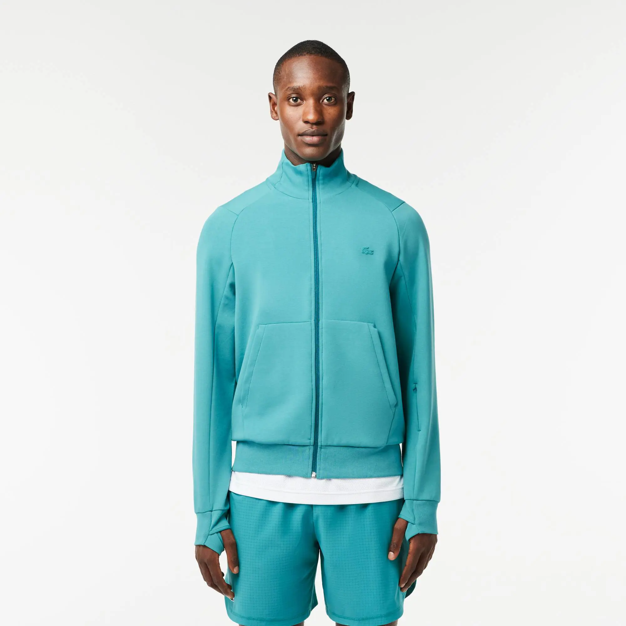 Lacoste Sweatshirt Jogger zippé uni à col montant en coton mélangé. 1