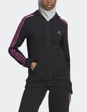 Essentials Single Jersey 3-Stripes Full-Zip Kapüşonlu Üst