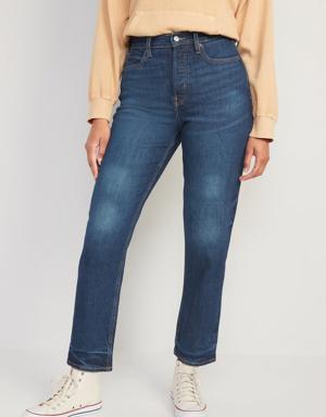 Extra High-Waisted Button-Fly Sky-Hi Straight Raw-Hem Jeans for