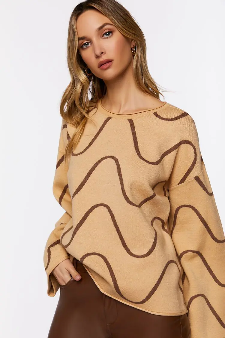 Forever 21 Forever 21 Abstract Print Bell Sleeve Sweater Brown/Cocoa. 1