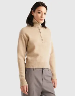 high neck sweater in pure shetland wool