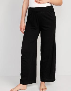Maternity Rollover-Waist Wide-Leg Pajama Pants black
