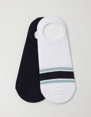 2'Li Paket Görünmez Erkek Çorap Beyaz/Lacivert