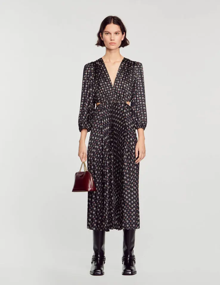 Sandro Long printed dress with pleats Login to add to Wish list. 1