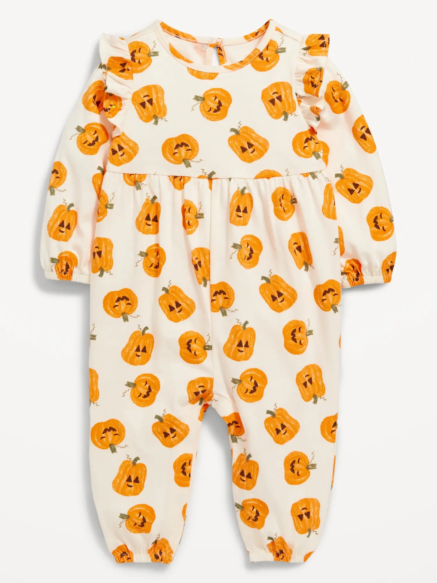 Old Navy Printed Long-Sleeve Ruffle-Trim Jumpsuit for Baby orange. 1