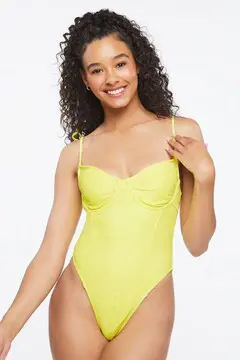 Forever 21 Forever 21 Tie Strap Eyelet One Piece Swimsuit Citron. 2