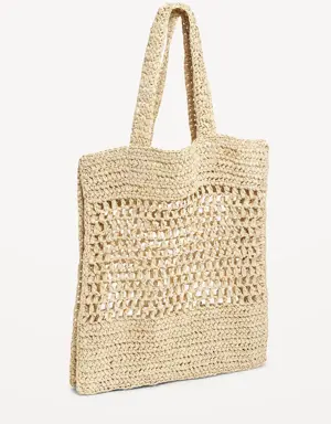 Old Navy Straw-Paper Crochet Tote Bag for Women brown