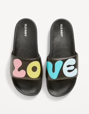 Printed Faux-Leather Pool Slide Sandals for Girls black
