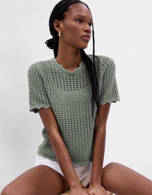 Gap Crochet Crewneck Sweater green