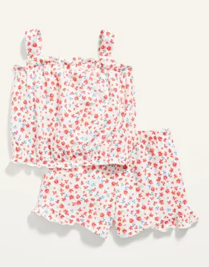 Sleeveless Ruffle-Trim Top and Shorts Set for Toddler Girls white
