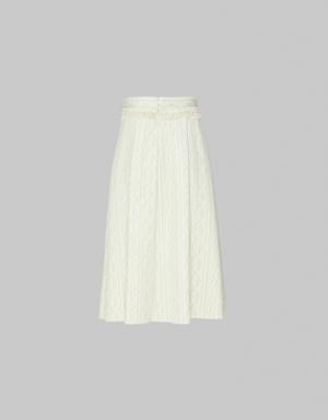 Pleated Waist Detailed Ecru Midi Skirt