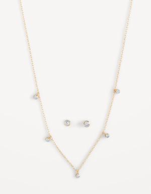 Gold-Plated Crystal Necklace and Stud Earrings Set gold