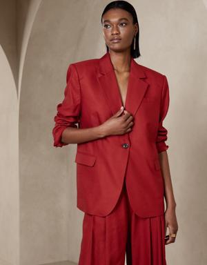 Banana Republic Lena Relaxed Linen-Blend Blazer red