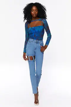 Forever 21 Forever 21 High Rise Cutout Jeans Light Denim. 2