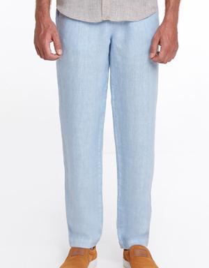 Bağcıklı Saf Keten Mavi Pantolon