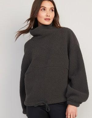 Old Navy Cropped Sherpa Pullover Turtleneck Sweater for Women black